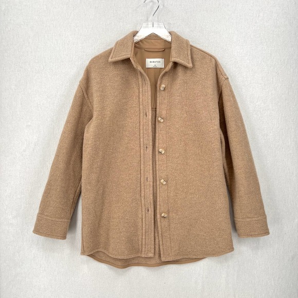 ARITZIA BABATON Pelli Jacket Womens XS Camel Tan Shacket Merino Wool Oversized - Picture 1 of 12